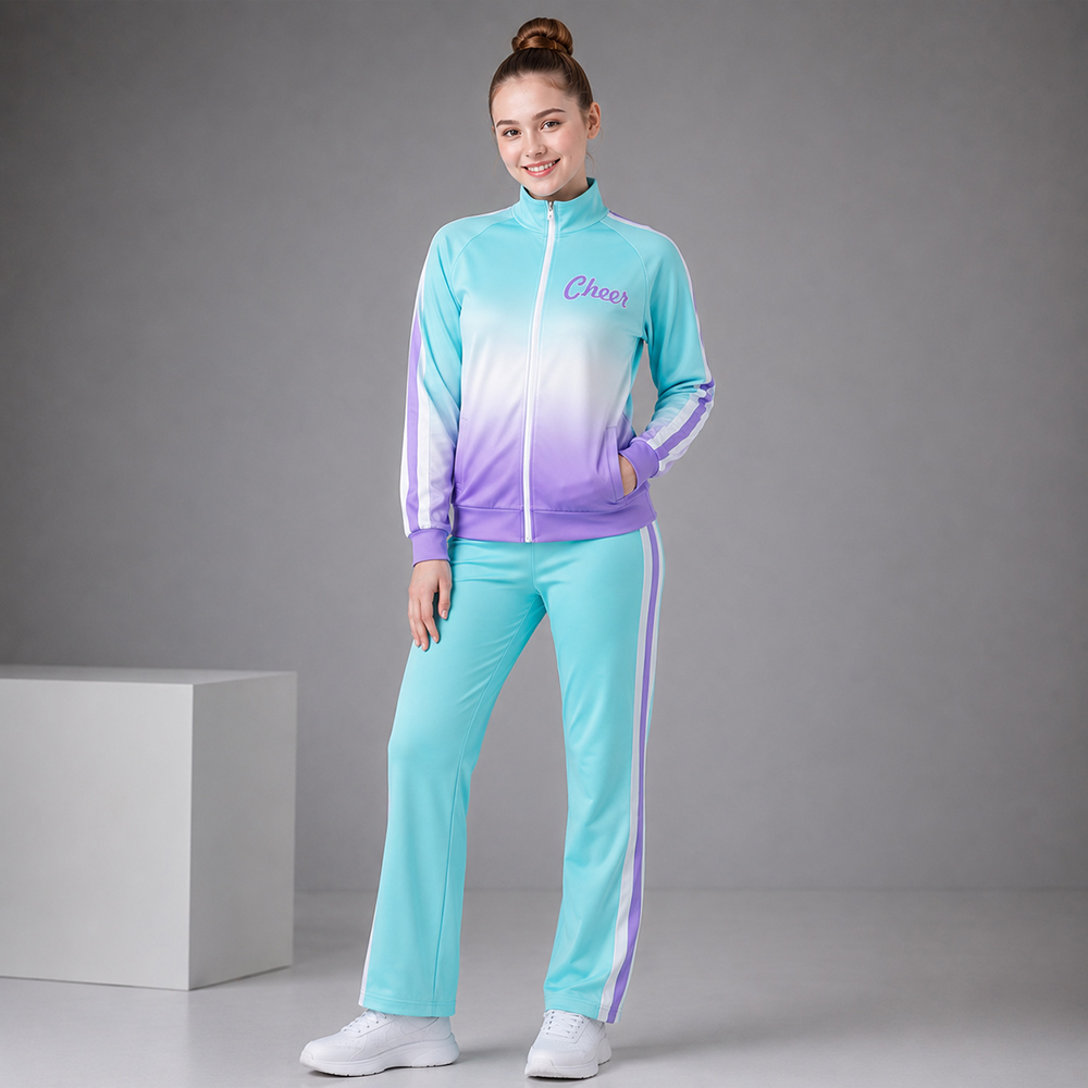 Cool Vibrant Mint Purple Ombre Cheer Tracksuit Jacket Pants Set