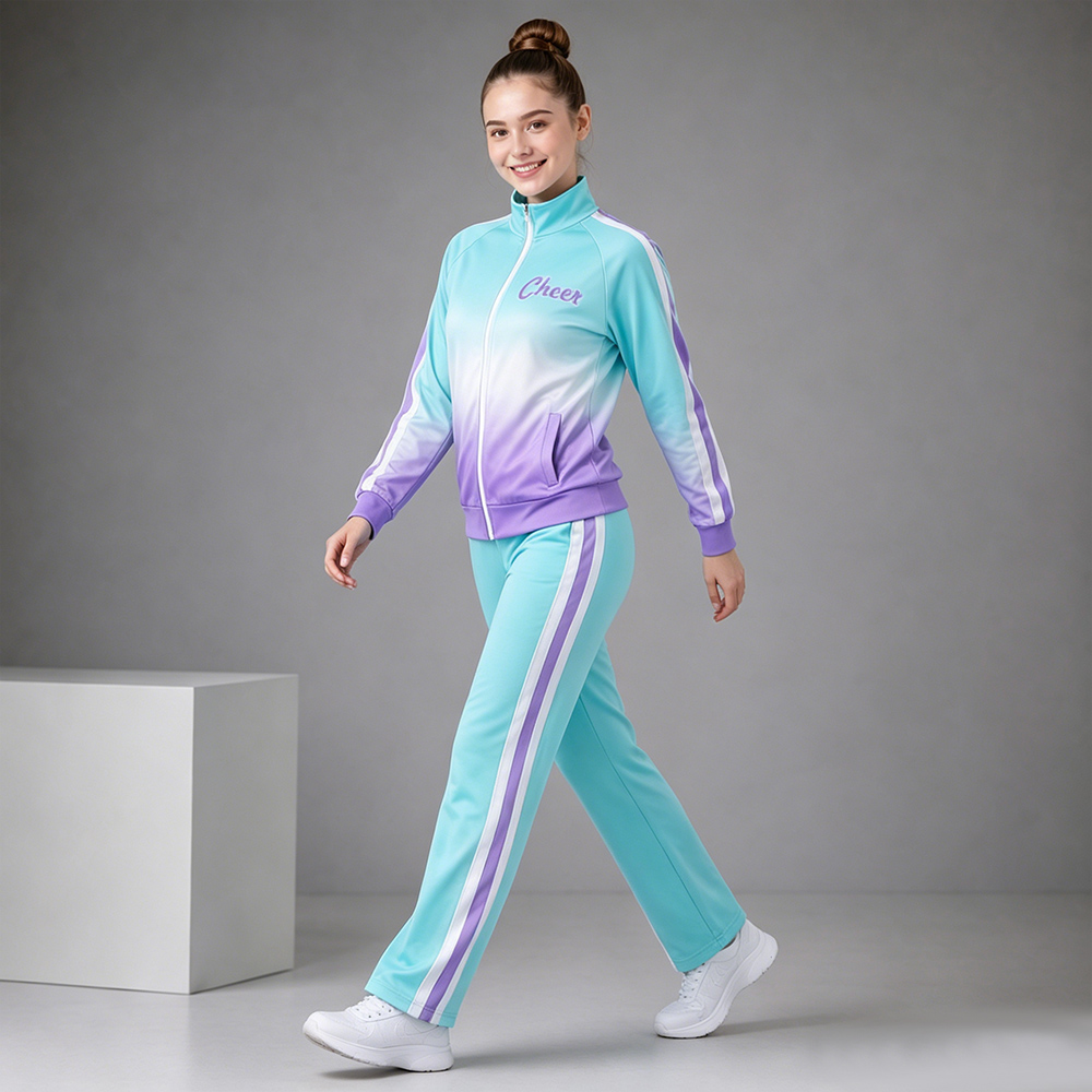 Cool Vibrant Mint Purple Ombre Cheer Tracksuit Jacket Pants Set