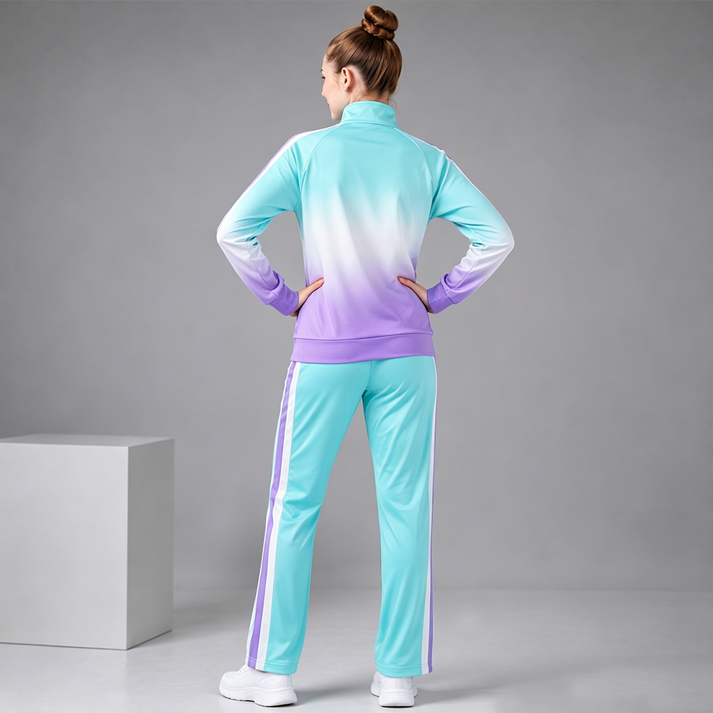 Cool Vibrant Mint Purple Ombre Cheer Tracksuit Jacket Pants Set