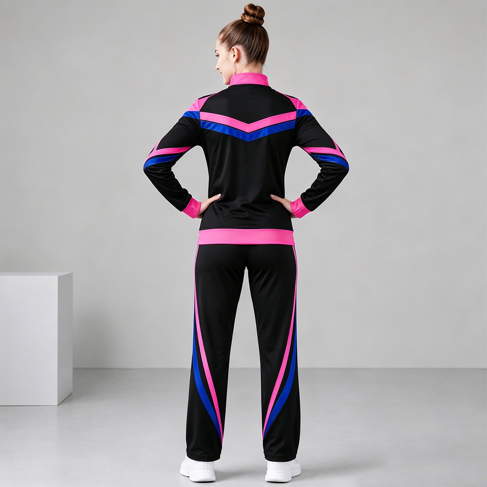 Fashion Black Pink Blue Cheer Tracksuit Jacket Pants Set