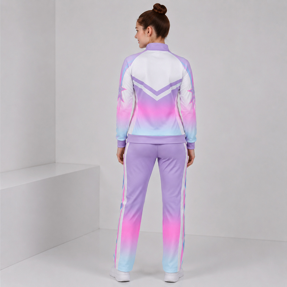 Trendy Purple Pink White Star Cheer Tracksuit Jacket Pants Set
