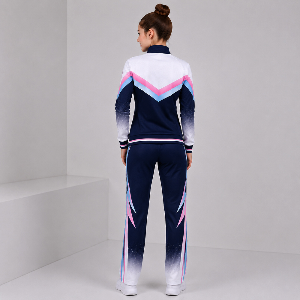 Trendy Navy Pink White Gradient Cheer Jacket Pants Set