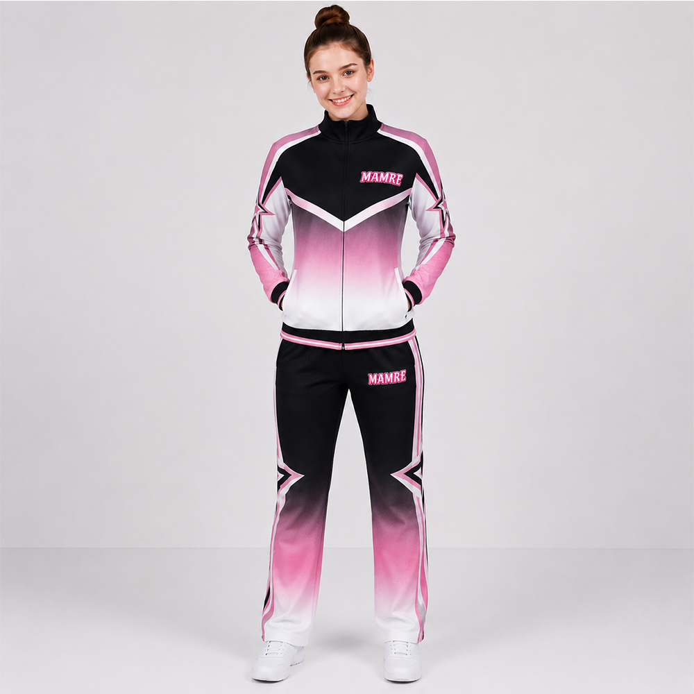 Custom Black Pink White Gradient Cheer Tracksuit Jacket Pants Set