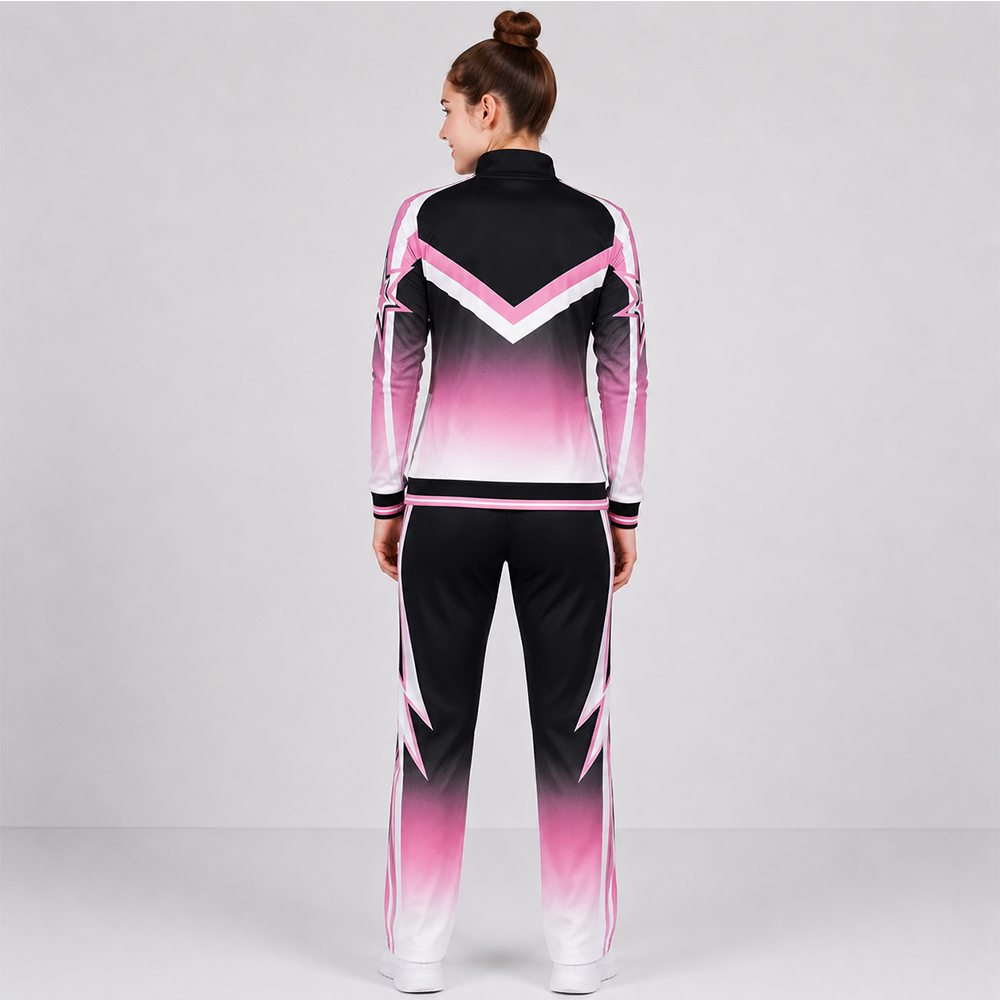 Custom Black Pink White Gradient Cheer Tracksuit Jacket Pants Set