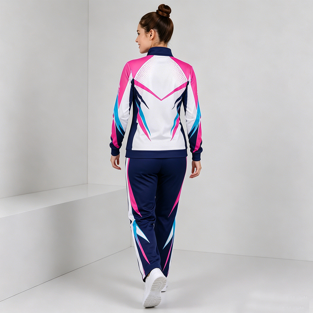 Stylish Navy Pink White Cheerleading Jacket Pants Set