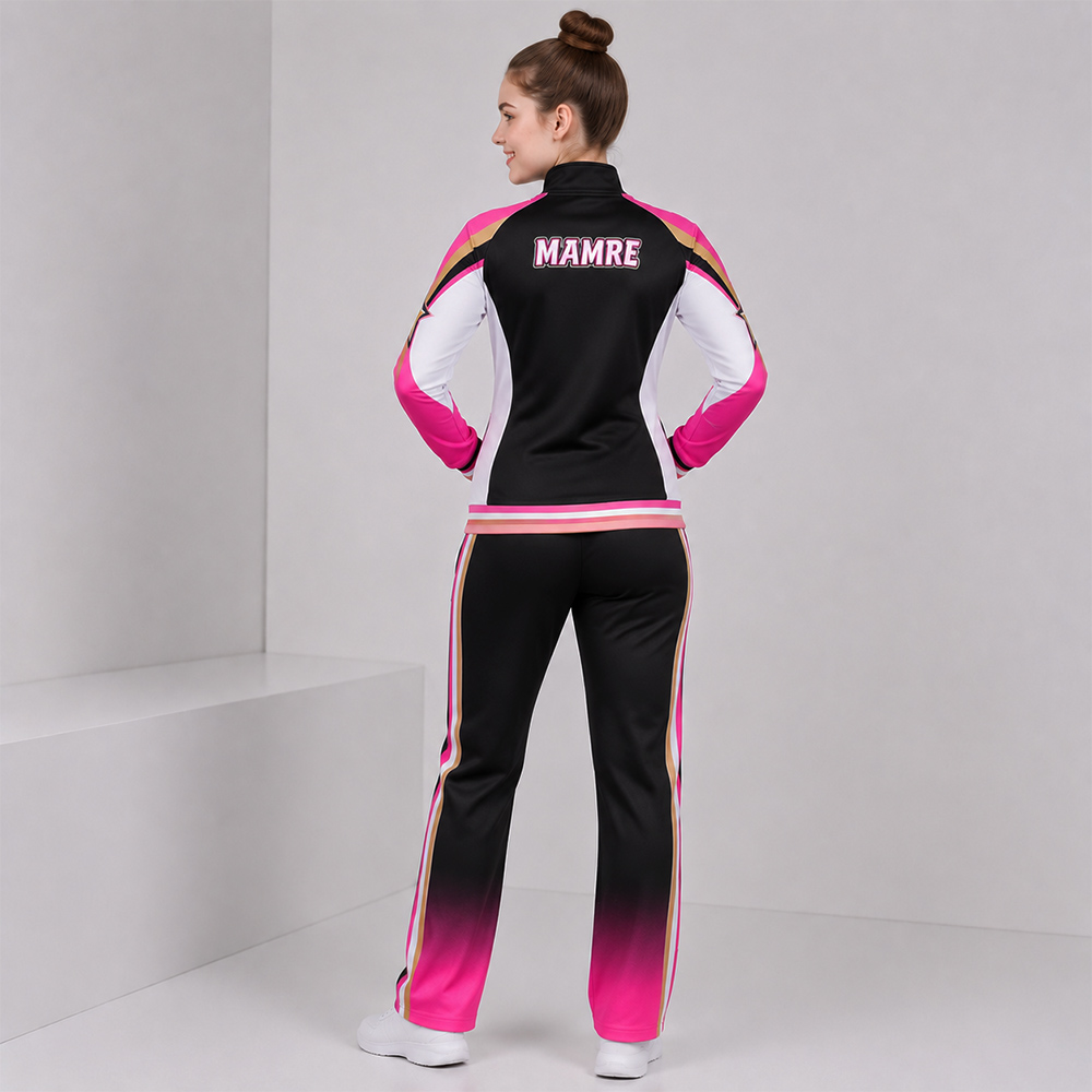 Fashion Black Pink Gold Cheer Jacket Pants Set